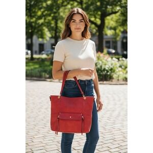 Large Red Faux Leather Tote Shoulder Bag Vegan  Unbranded